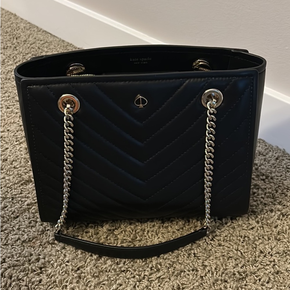 Kate Spade authentic Amelia Shoulder chain Bag black leather pink fabric